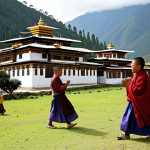 **Prompt 1: Gross National Happiness in Daily Life**
    "A vibrant scene depicting Gross National Happiness in Bhutan, with local Bhutanese people in traditional 'gho' and 'kira' amidst a serene, green landscape. Include elements like a Buddhist monastery, colorful prayer flags swaying in the breeze, families engaging in community activities, and children playing outdoors. The atmosphere should convey peace, contentment, and a harmonious balance between human life, culture, and nature. Emphasize warm light, authentic details, and a feeling of spiritual well-being."