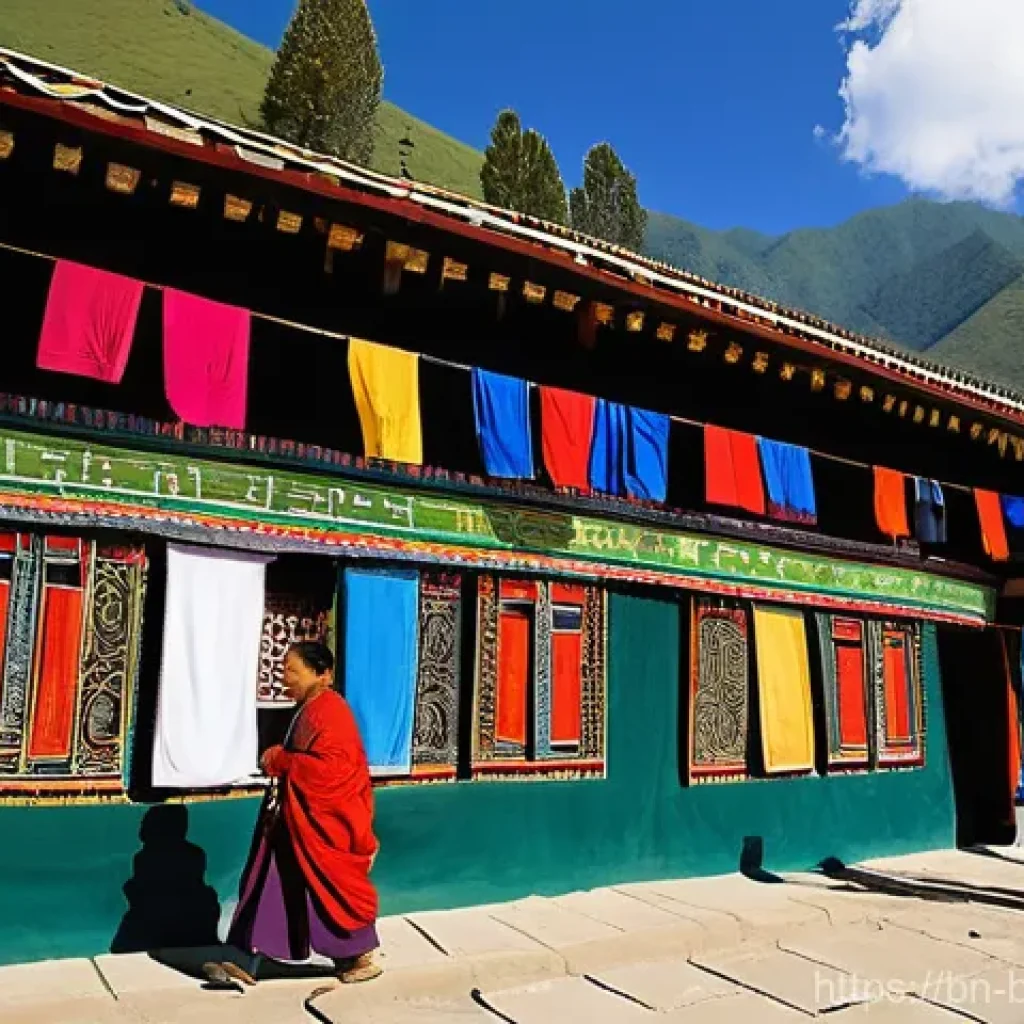 부탄에서 전통 의복 착용 체험 - **Vibrant Bhutanese Street Scene:** A bustling and colorful street scene in a Bhutanese town, such a...