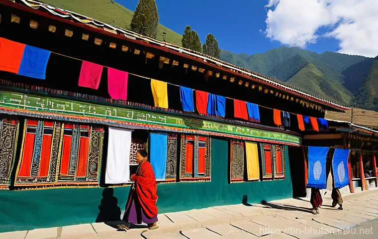 부탄에서 전통 의복 착용 체험 - **Vibrant Bhutanese Street Scene:** A bustling and colorful street scene in a Bhutanese town, such a...