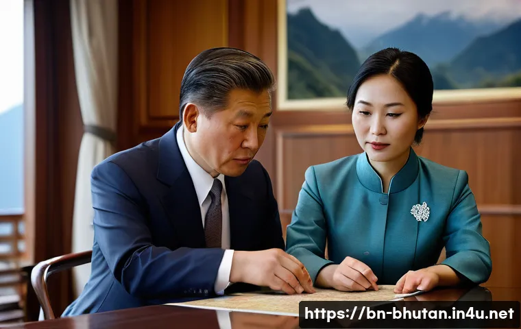 부탄과 중국의 외교 - **Prompt 1: Diplomatic Dialogue for Peace**
"A photorealistic image depicting a focused, profess...