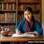 부탄의 현대 문학 - A vibrant Bhutanese literary festival scene showcasing diverse authors and readers engaging warmly i...